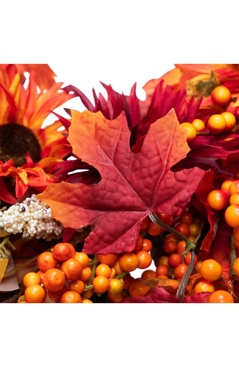 Northlight Mums and Berries with Fiery Foliage Fall Harvest Wreath - 24", Alternate, color,
