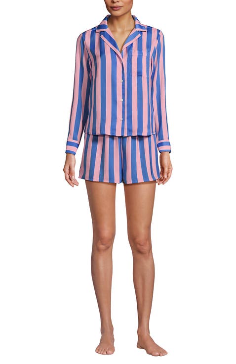 Plus Size Matte Satin 2 Piece Pajama Set - Long Sleeve Top and Shorts