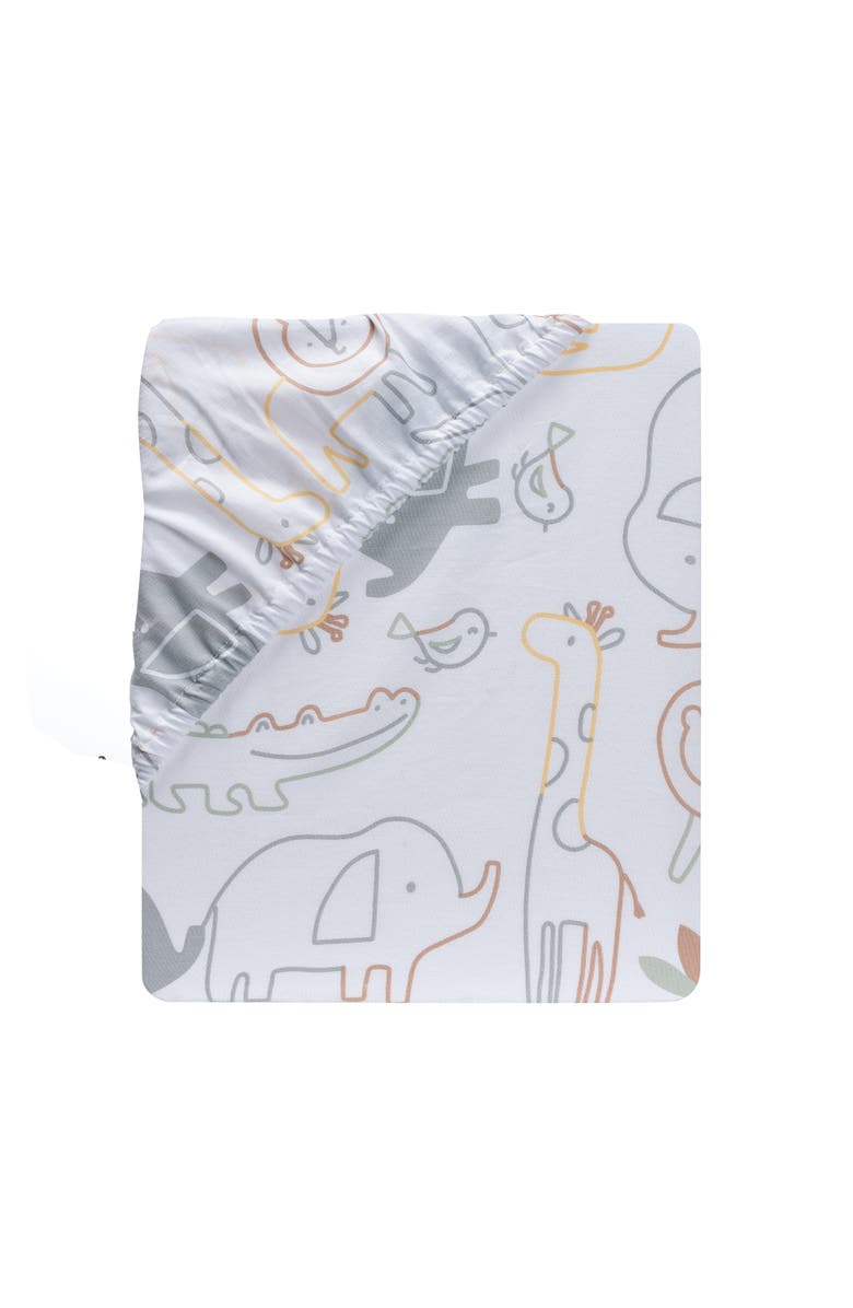 Lambs & Ivy Jungle Story 100% Cotton Safari Baby Fitted Crib Sheet, Alternate, color, White Multi