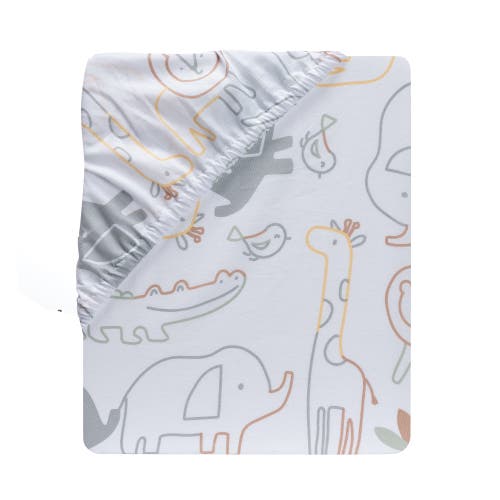 Lambs & Ivy Jungle Story 100% Cotton Safari Baby Fitted Crib Sheet In White
