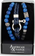 AMERICAN EXCHANGE Men's Set of 3 Beaded & Faux Leather Bracelets