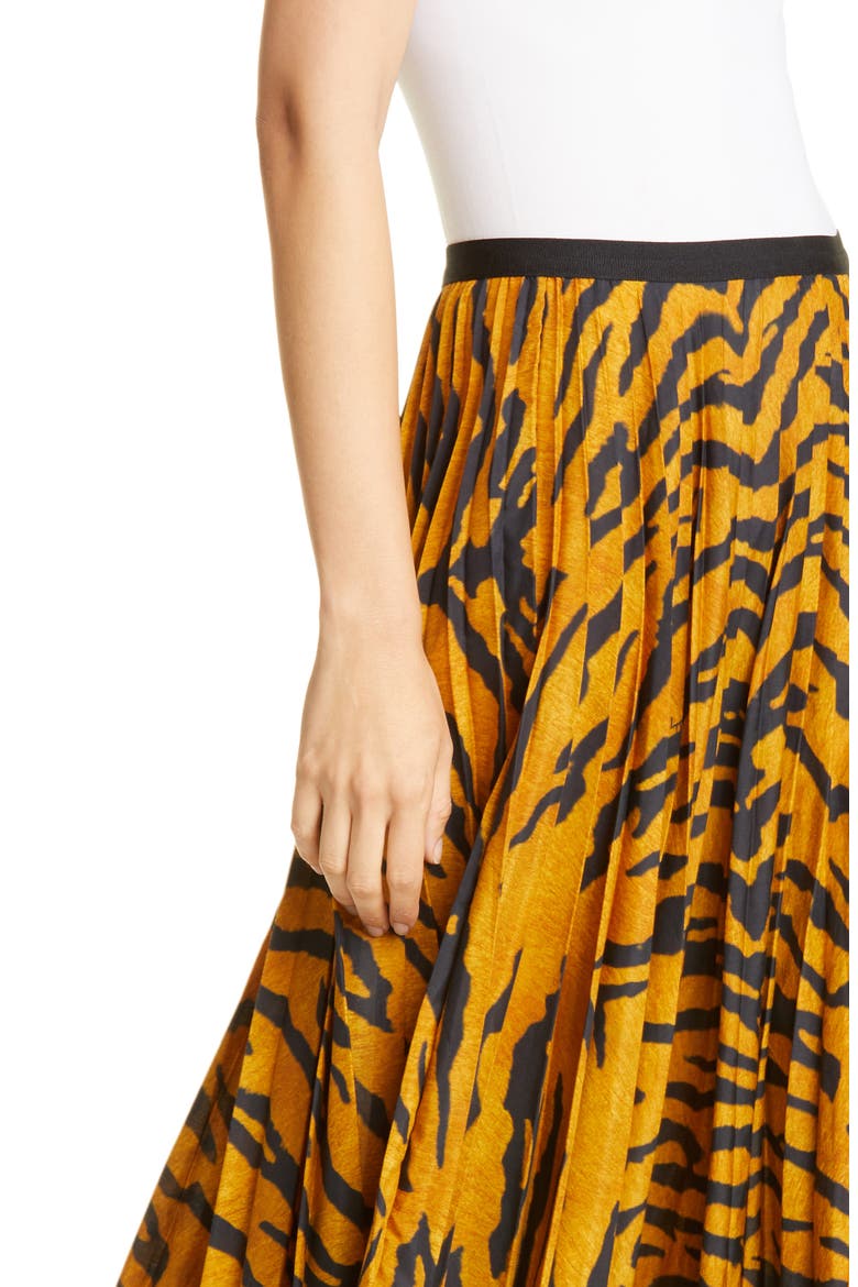 Pleated Tiger Print Voile Midi Skirt, Alternate, color, TIGER