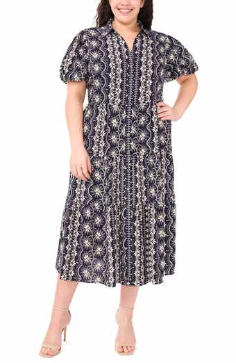 CeCe Floral Puff Sleeve Tiered Maxi Shirtdress