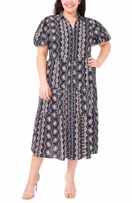 CeCe Floral Puff Sleeve Tiered Maxi Shirtdress
