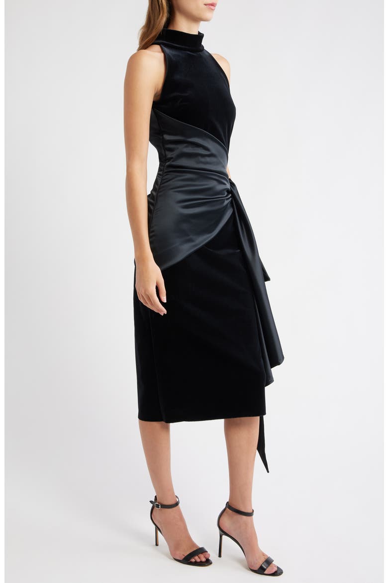 Gudairi Velvet Draped Cocktail Dress, Alternate, color, BLACK