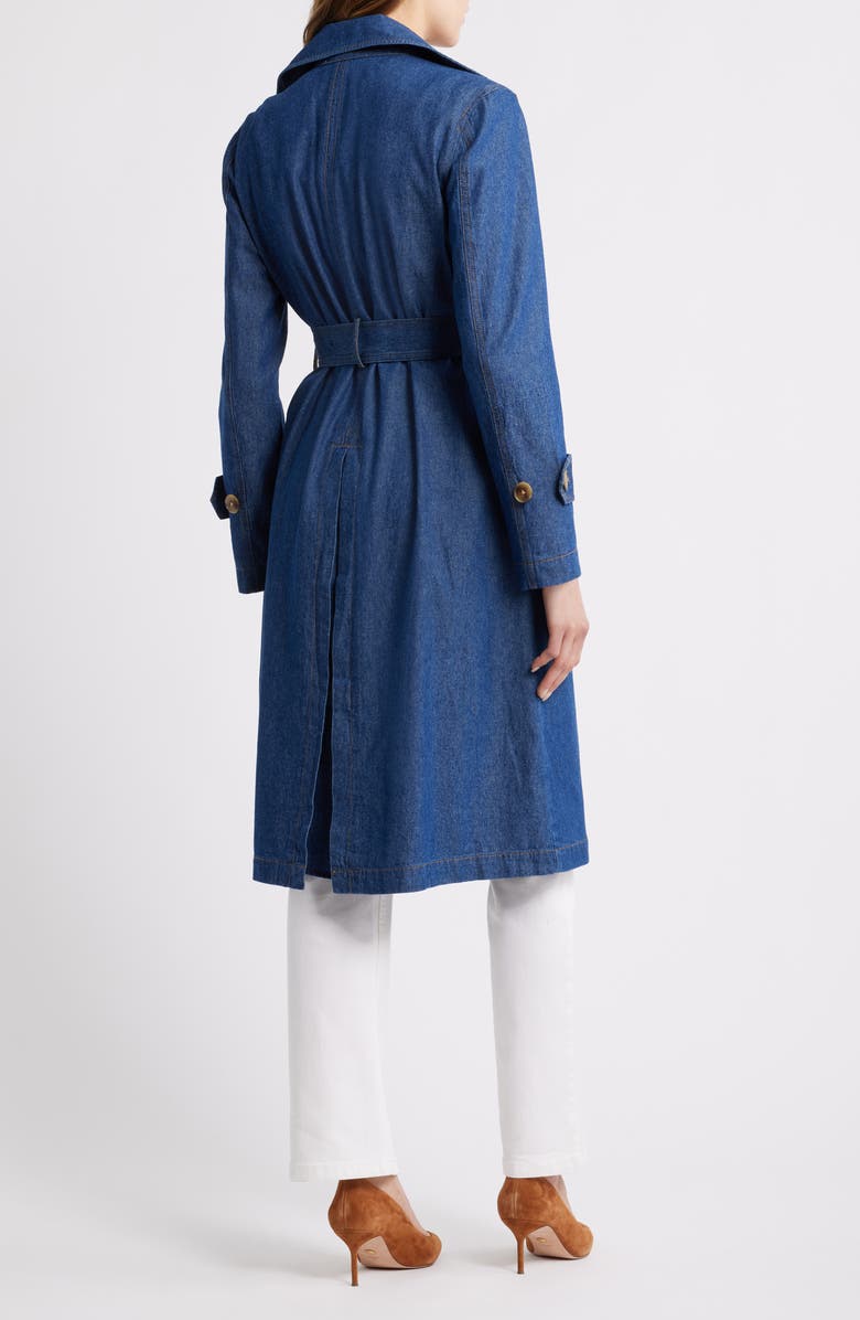 Anne Klein Chambray Double Breasted Belted Trench Coat, Alternate, color, Aries Wash