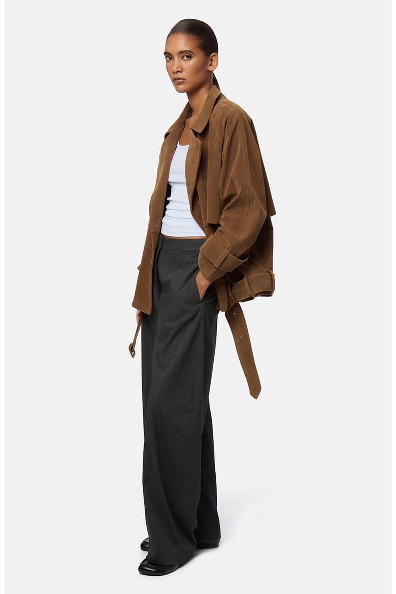 Gaia Faux Suede Short Trench Coat, Alternate, color, SADDLE BROWN