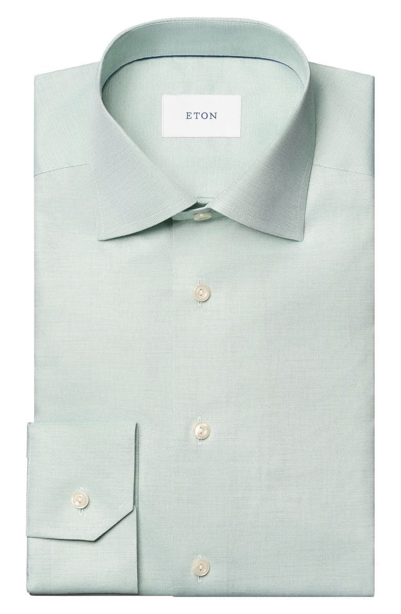 Eton Contemporary Fit Solid Green Cotton Dobby Dress Shirt, Alternate, color, Medium Green