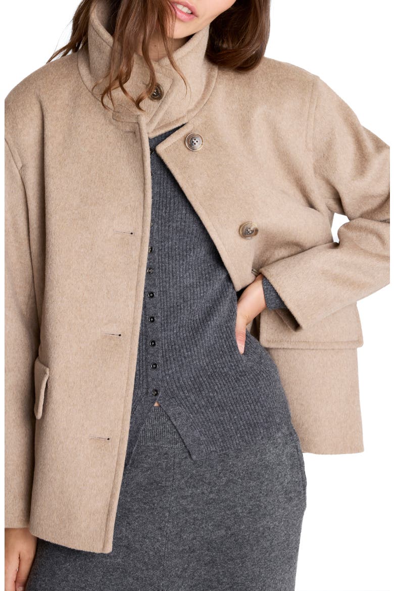 Brushed Wool Blend Short Coat, Alternate, color, NUTMEG