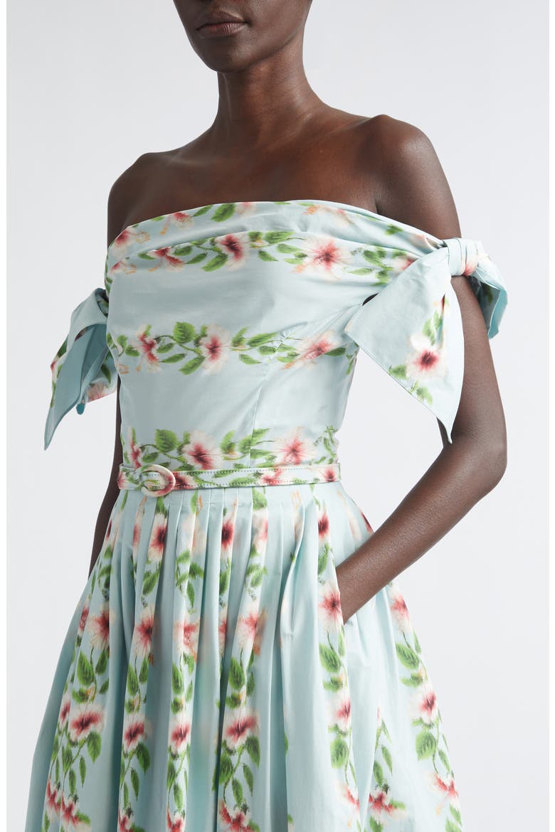 Hibiscus Stripes Cotton Stretch Poplin Midi Dress, Alternate, color, SALTWATER