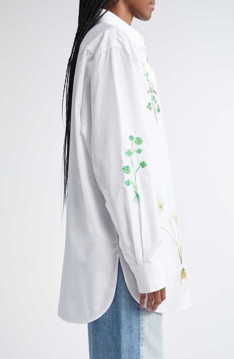 Stella McCartney Floral Embroidered Cotton Poplin Button-Up Shirt, Alternate, color, 
