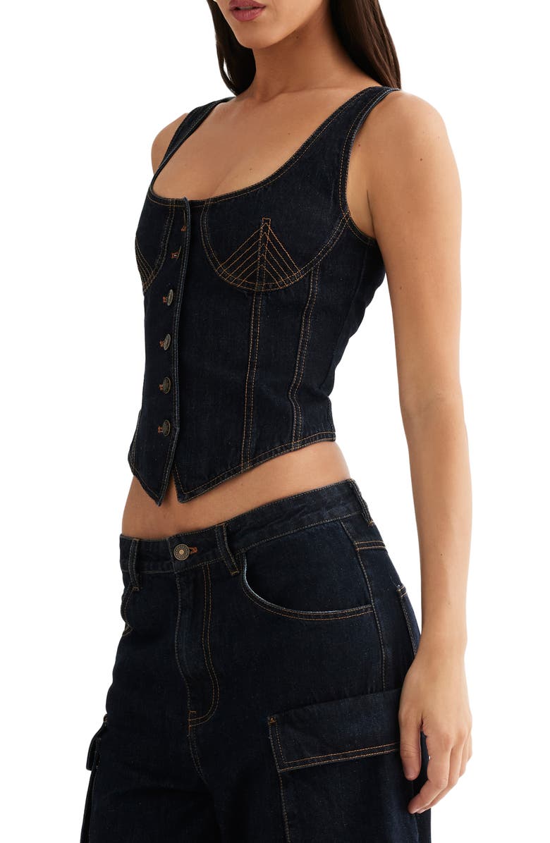 LIONESS After Hours Denim Corset Top, Alternate, color,