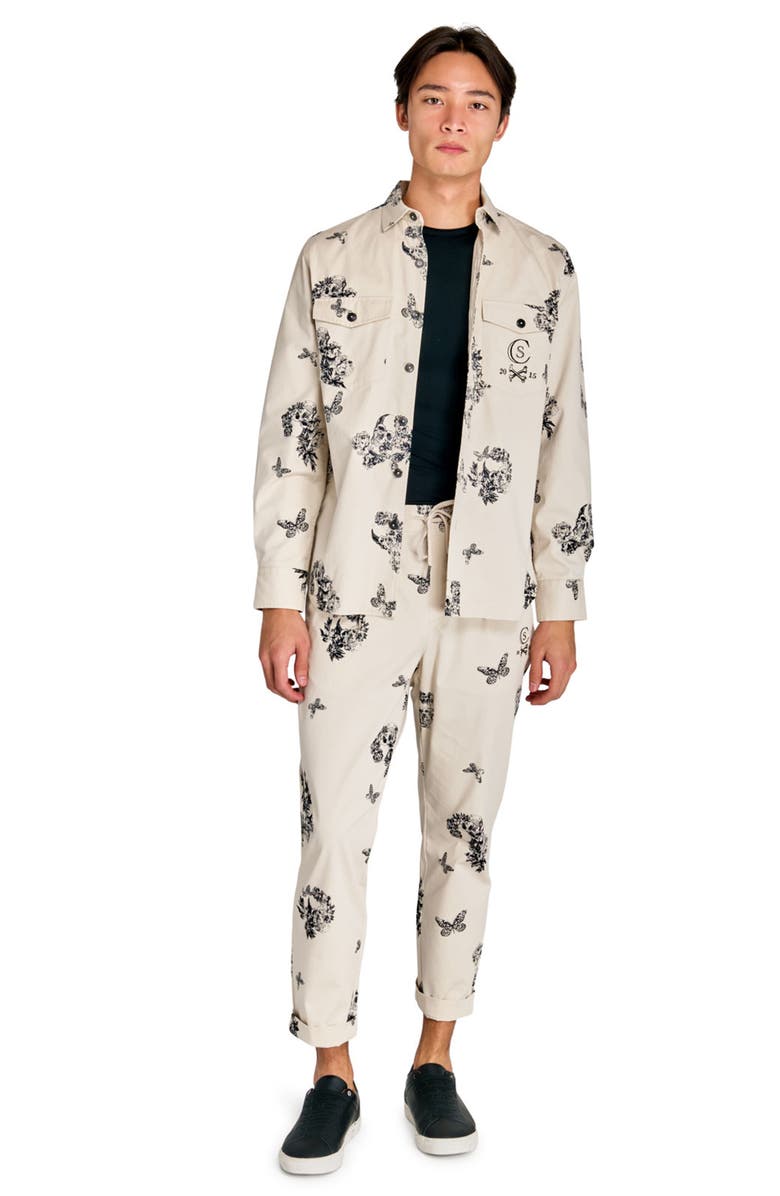 CONSTRUCT Slim Fit Skull Pleated Drawstring Pants, Alternate, color, Ecru