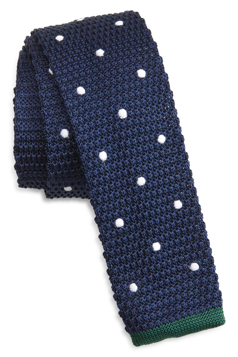 Blue Polka Dot Knit Silk Tie, Main, color, BLUE
