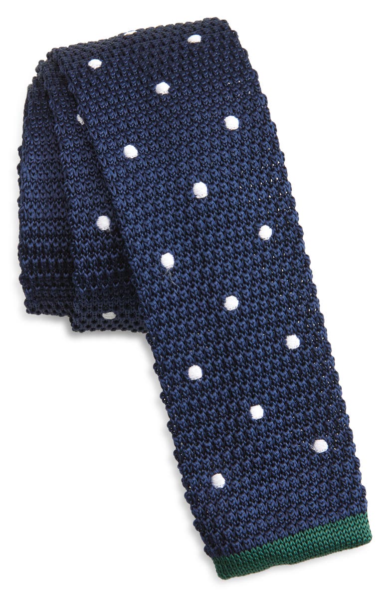 CLIFTON WILSON Blue Polka Dot Knit Silk Tie, Main, color, Blue
