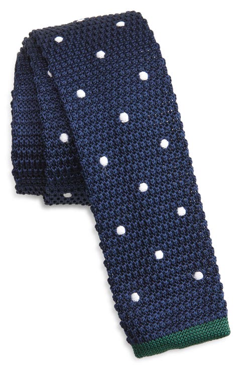 Blue Polka Dot Knit Silk Tie