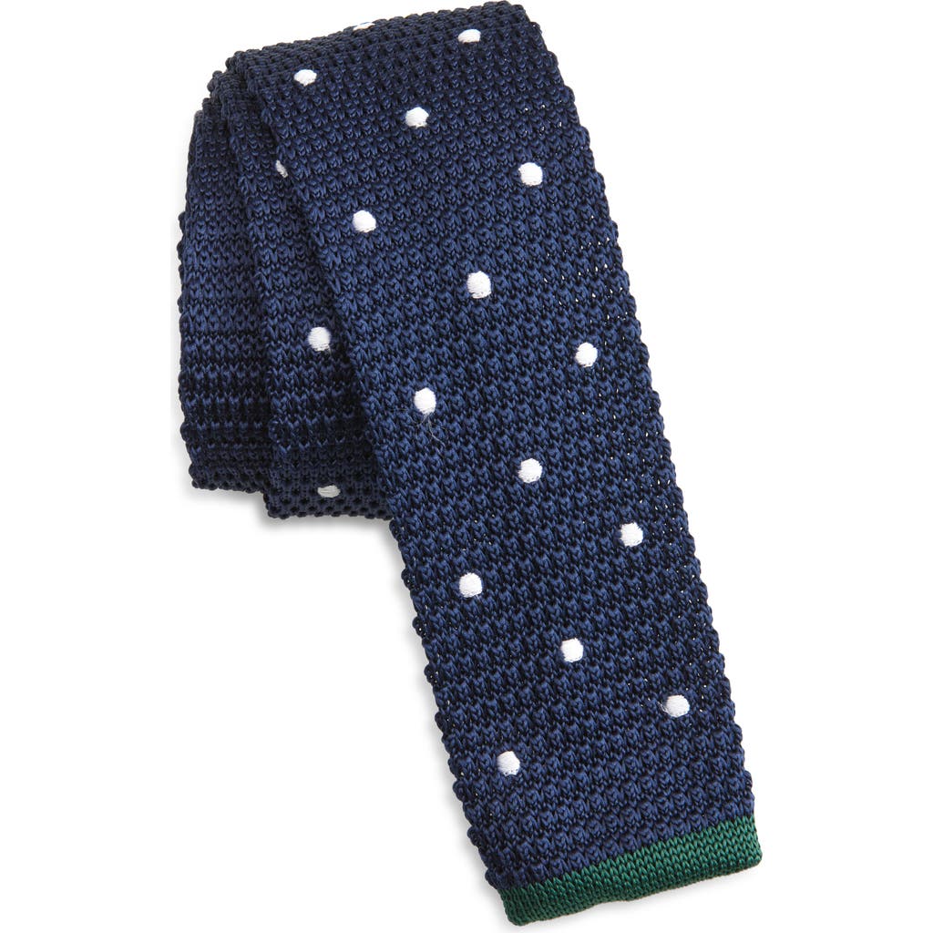 CLIFTON WILSON Blue Polka Dot Knit Silk Tie  product