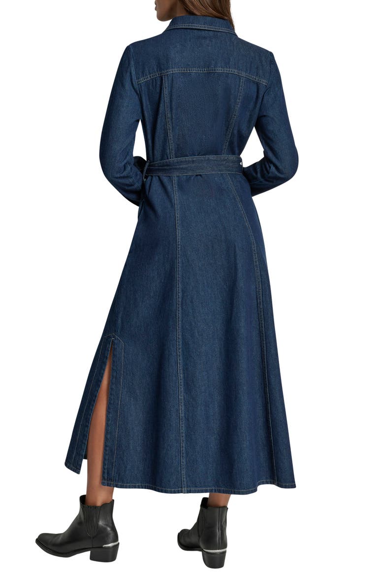 Self Belt Denim Maxi Shirtdress, Alternate, color, CARMINE WA