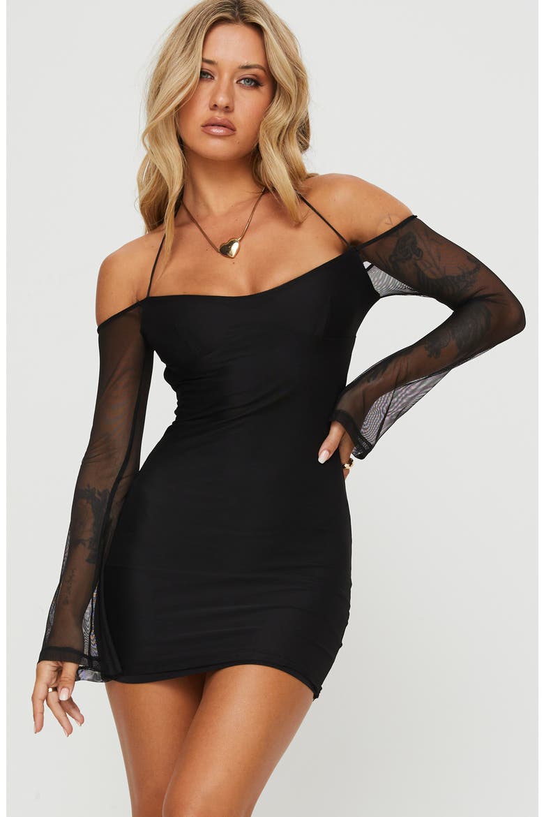 Acosta Mixed Media Long Sleeve Minidress, Alternate, color, BLACK