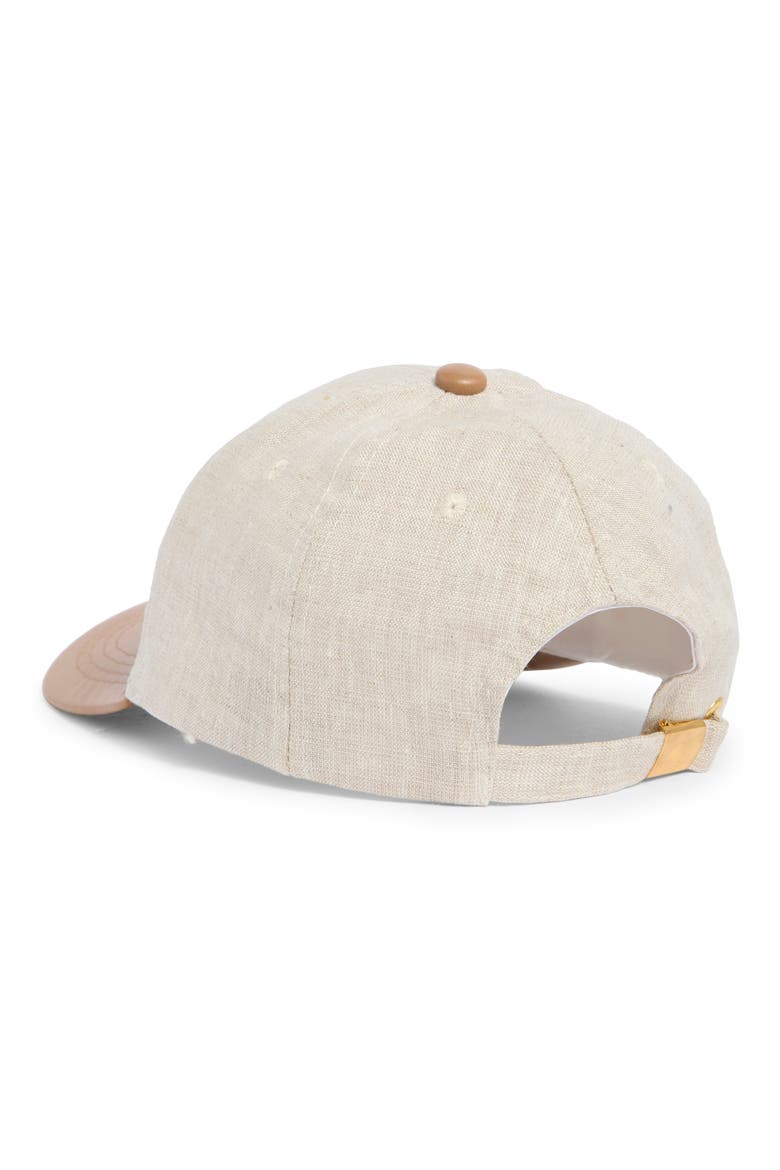 Linen and Faux Leather Baseball Cap, Alternate, color, NATURAL