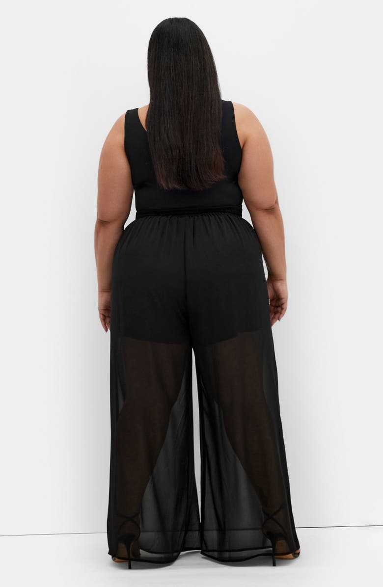 City Chic Corina Semisheer Wide Leg Pants, Alternate, color, Black