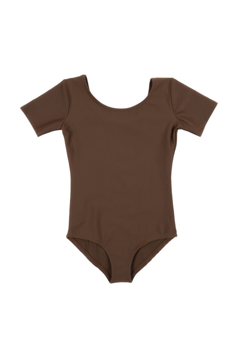 Girls Short Sleeve Leotard, Main, color, BROWN