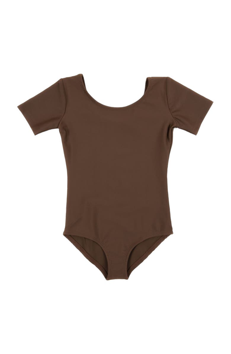 Leveret Girls Short Sleeve Leotard, Main, color, Brown
