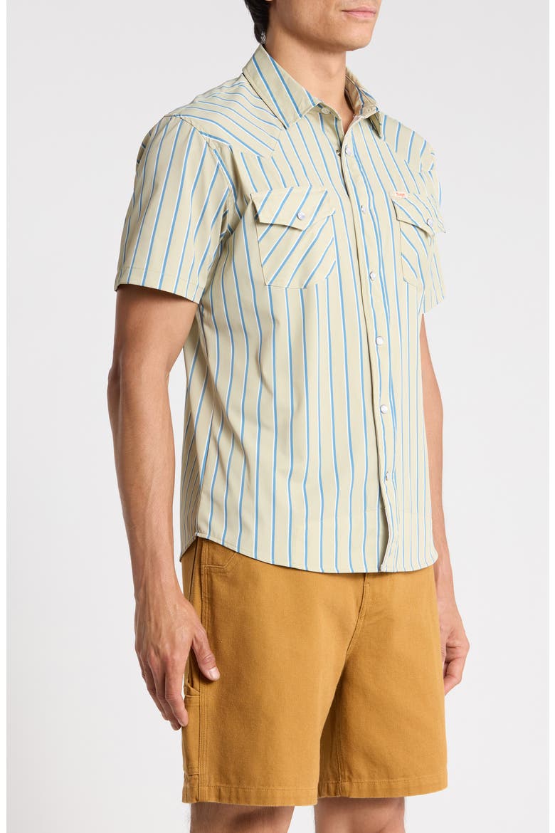 El Ranchero Stripe Short Sleeve Stretch Snap-Up Western Shirt, Alternate, color, TIDAL FOAM STRIPE
