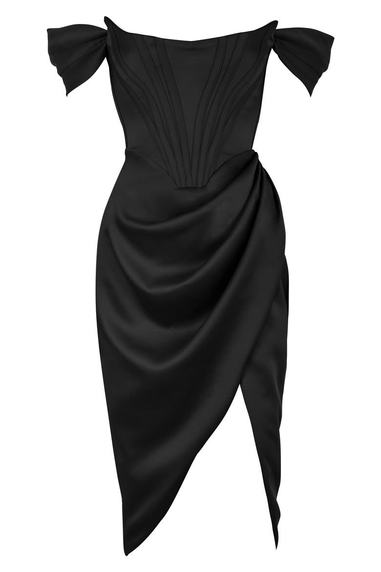loretta off the shoulder satin corset dress HOUSE OF CB Loretta Off the Shoulder Satin Corset Dress in Black at Nordstrom, Size Small