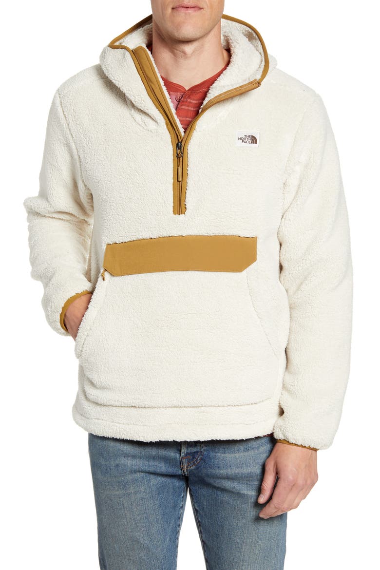 Campshire Faux Fur Pullover Hoodie, Main, color, VINTAGE WHITE/ BRITISH KHAKI
