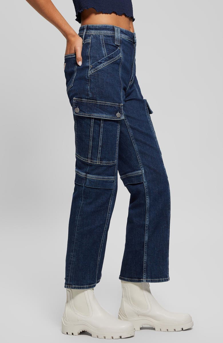GUESS '80s High Waist Crop Cargo Jeans, Alternate, color, 