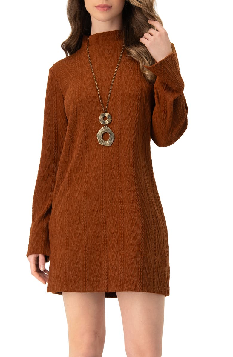 IVONNE Knitted Short Dress With Necklace, Main, color, Brown