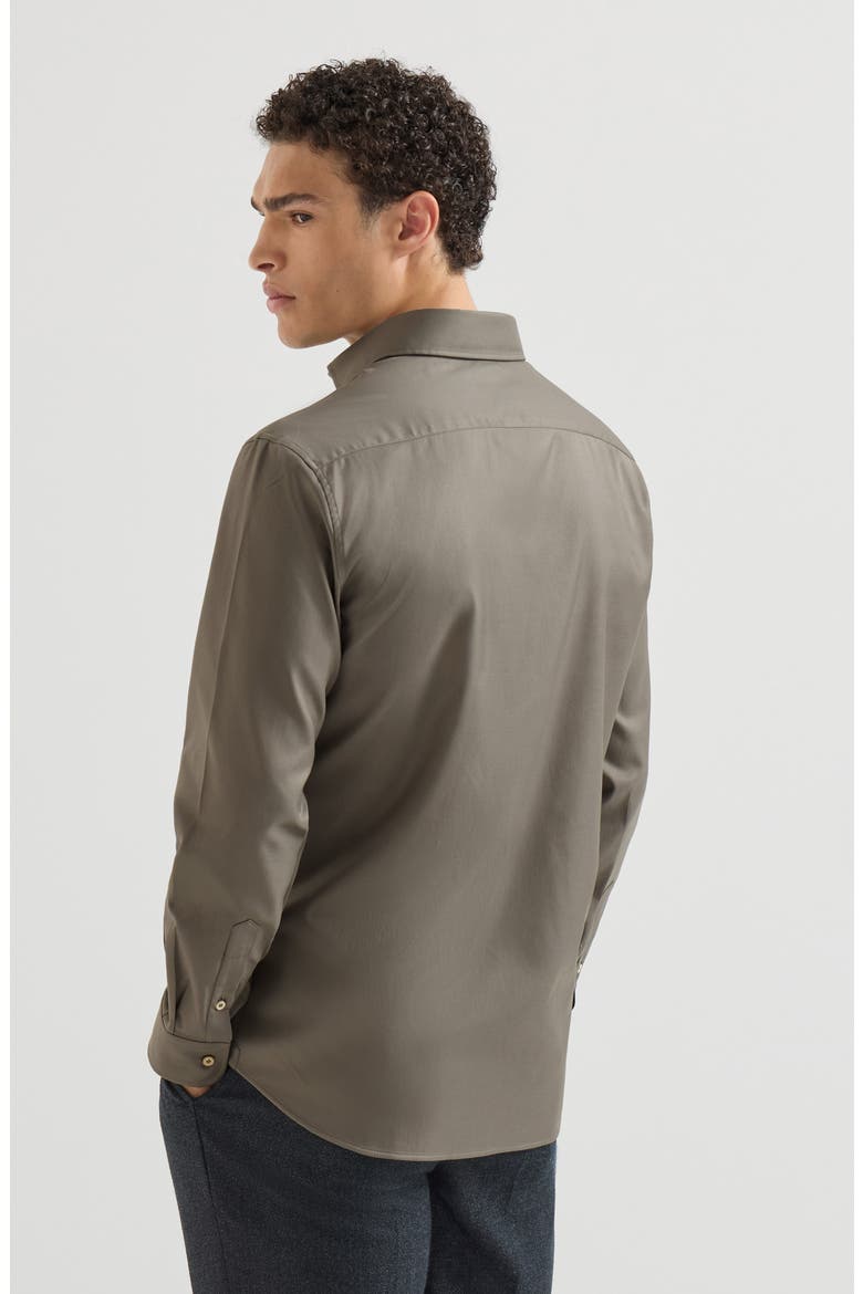 Garment-dyed twill  shirt with spread collar, Alternate, color, Brown