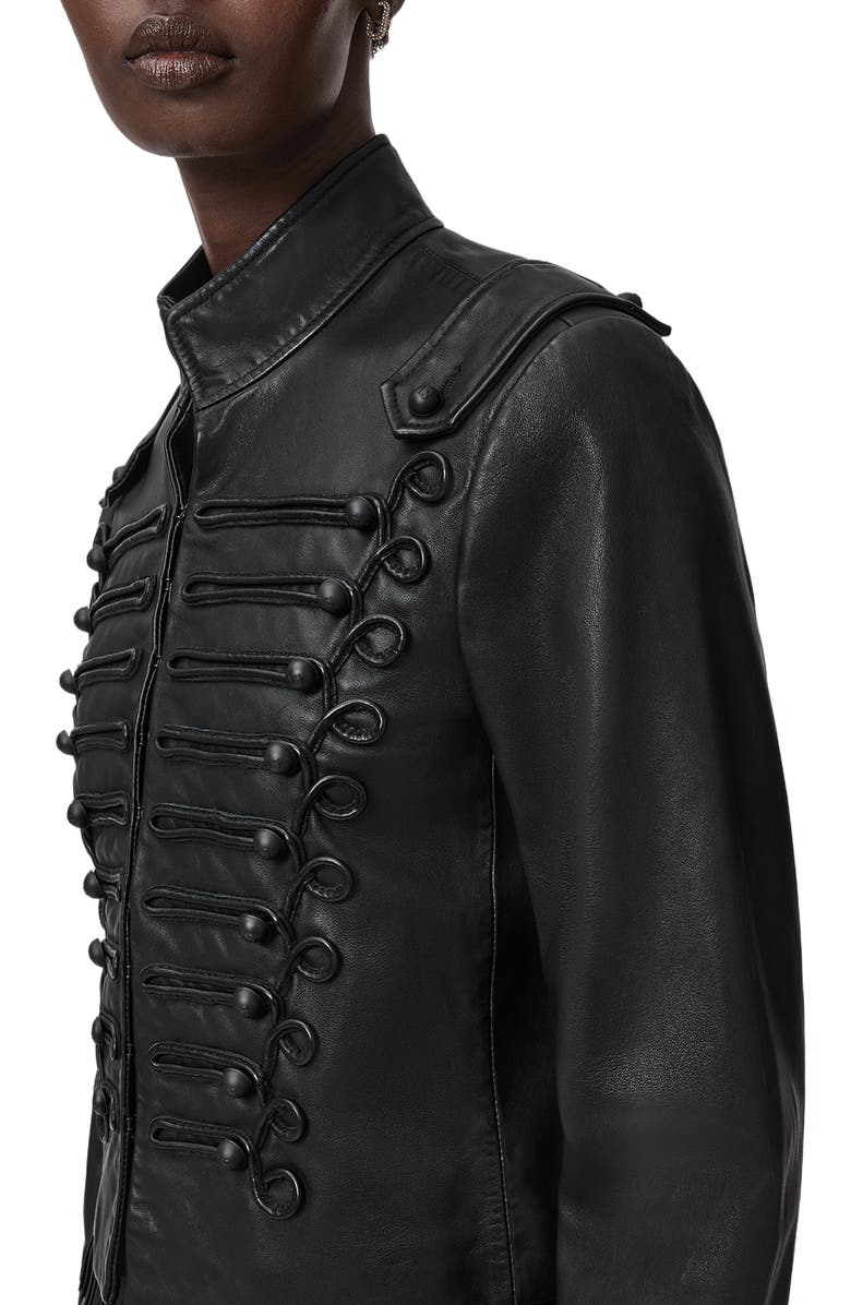 AllSaints Rummy Leather Military Jacket, Alternate, color, Black