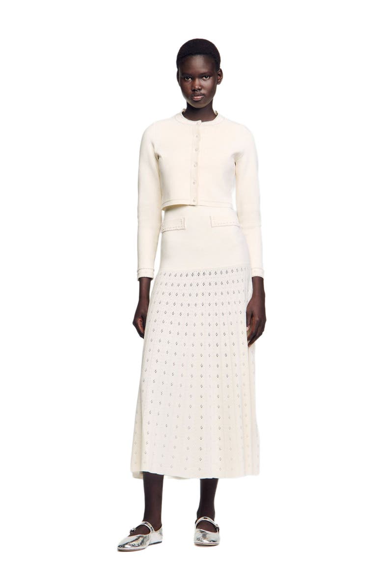 SANDRO Cropped cardigan with pearl buttons, Alternate, color, 