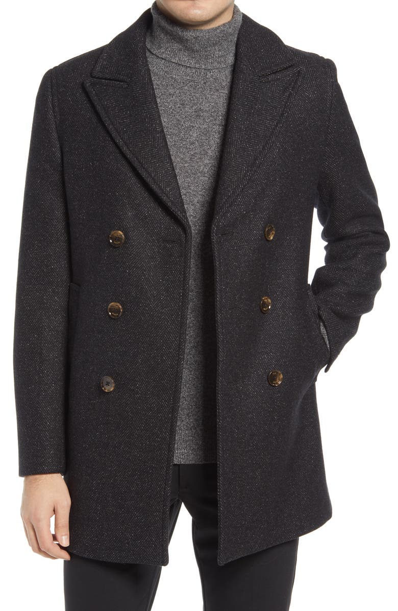 Ted Baker London Loch Herringbone Peacoat, Main, color, 