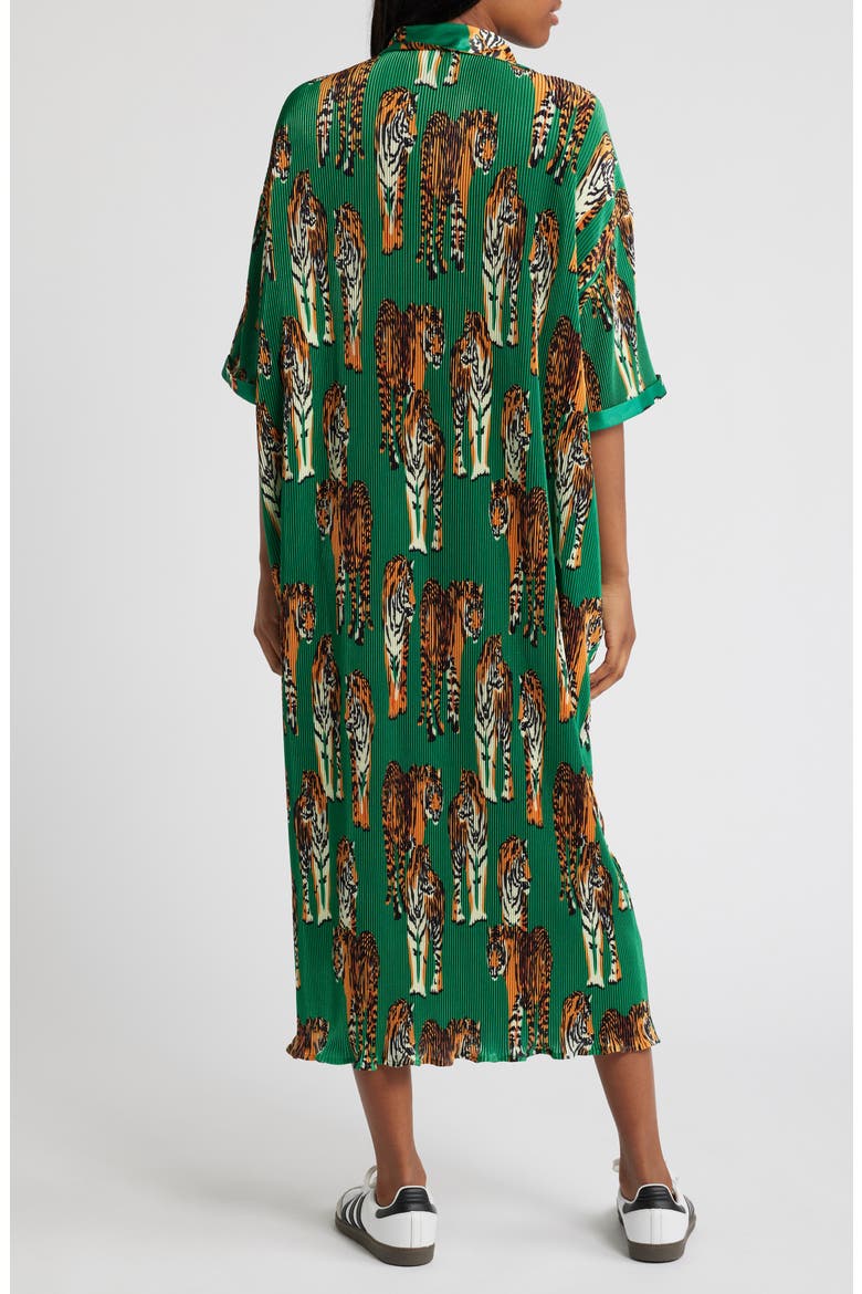 So Far So Good Oversize Plissé Shirt Dress, Alternate, color, GREEN