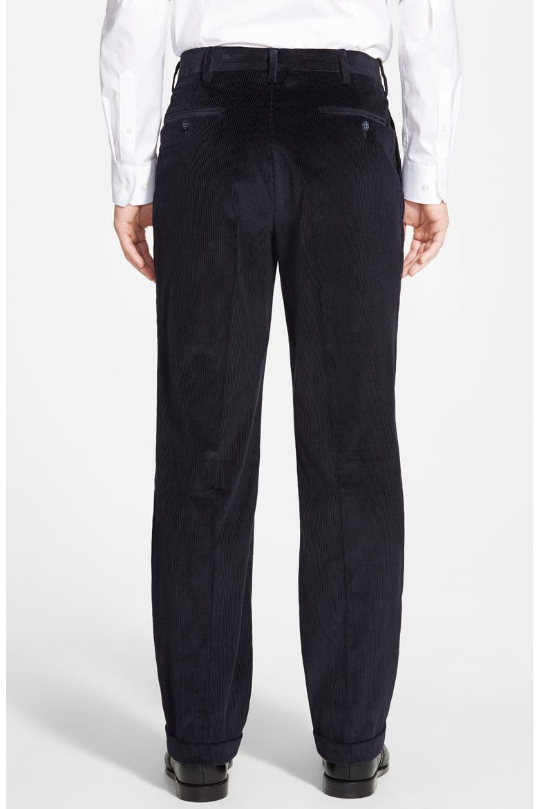 Italian 8-Wale Luxury Corduroy Pleated Trousers, Alternate, color, BLACK