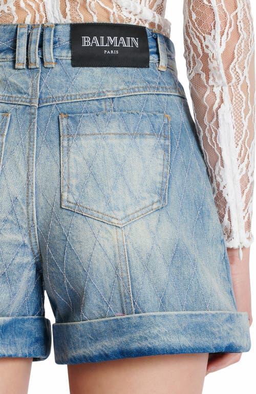 Balmain Short Diamond Denim Shorts In Blue