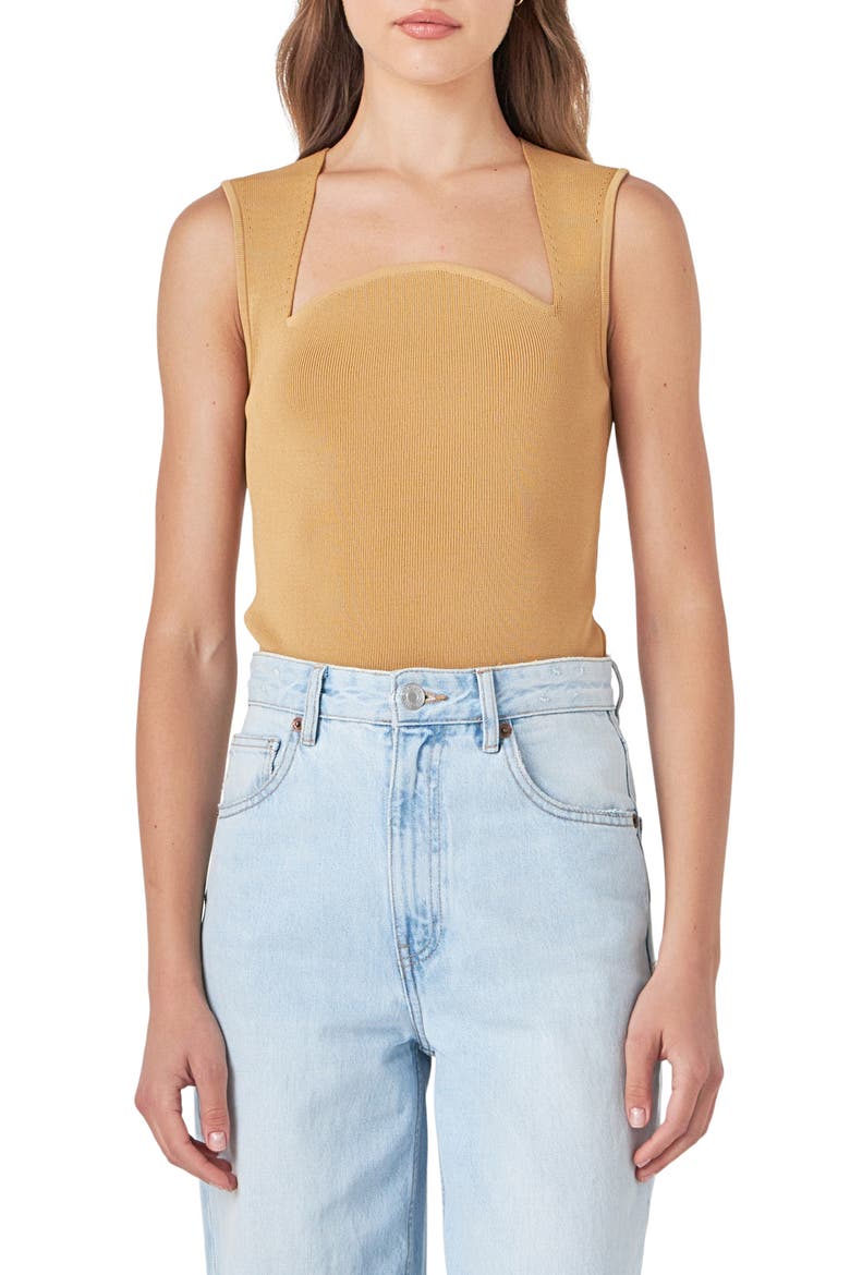 Sculpted Neck Knit Tank, Main, color, TAN