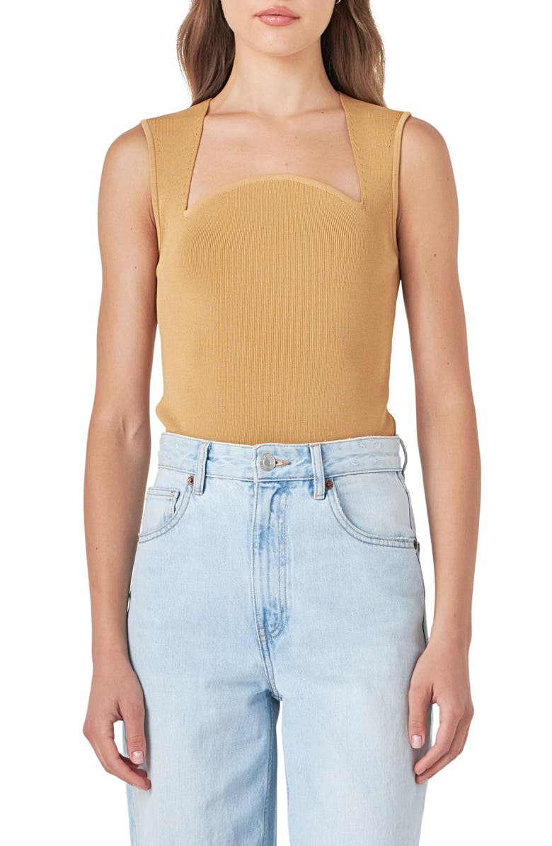 Endless Rose Sculpted Neck Knit Tank, Main, color, Tan