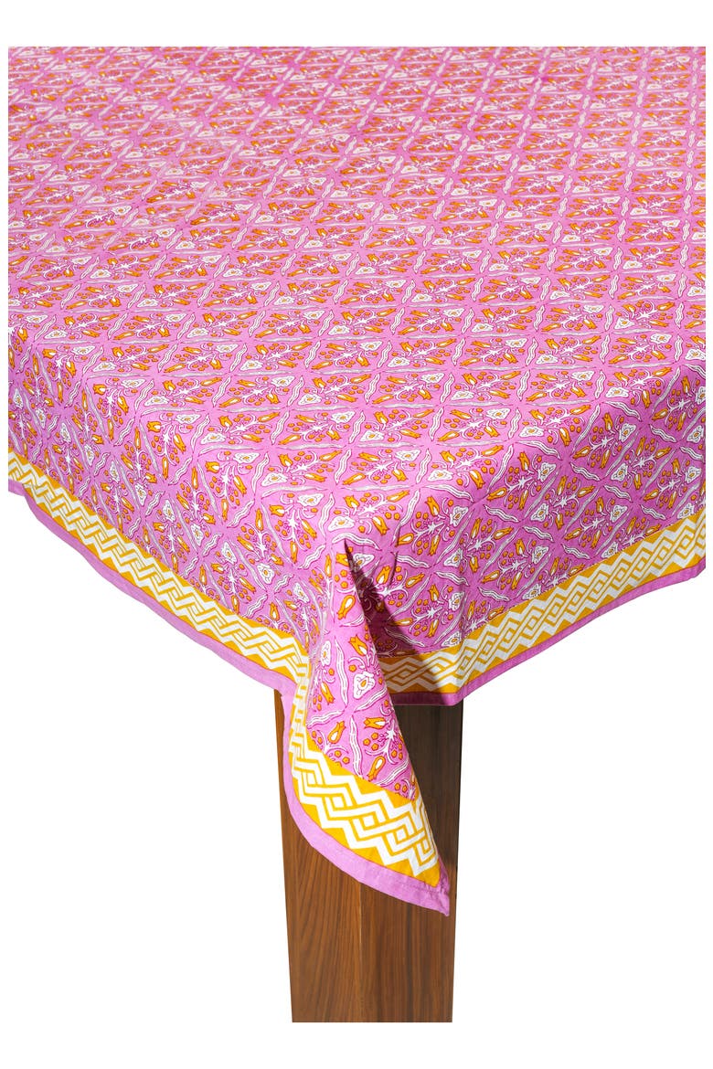 Print Cotton Tablecloth, Main, color, YELLOW/ PINK