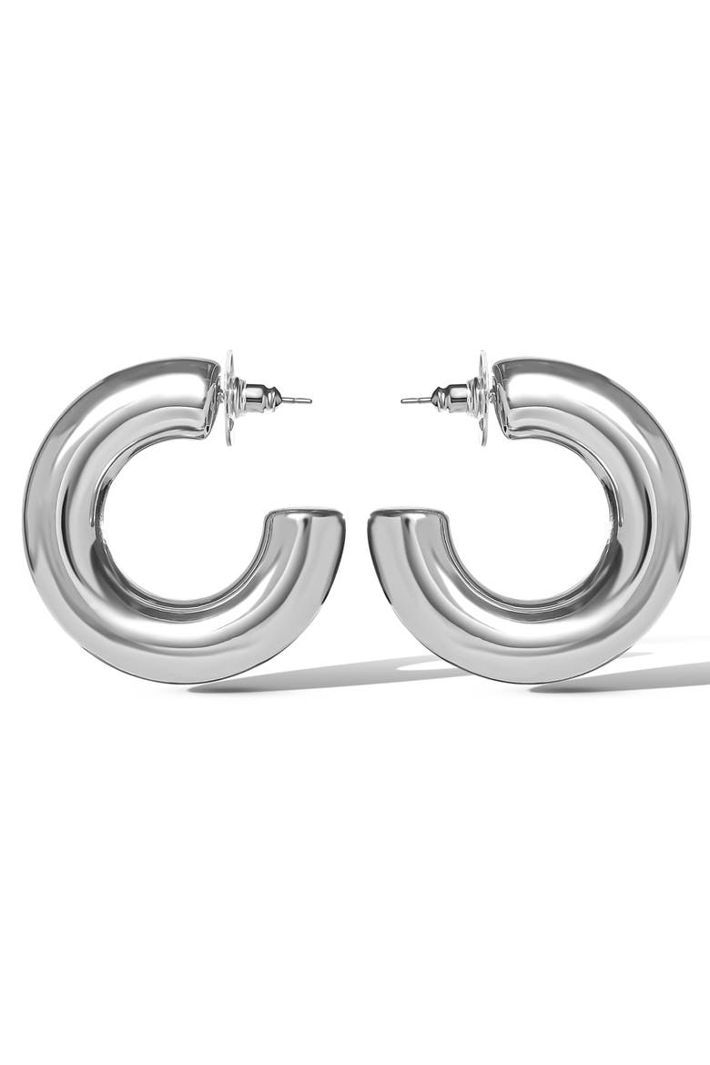 Mini Chunky Silver Hoop Earrings, Alternate, color, Silver