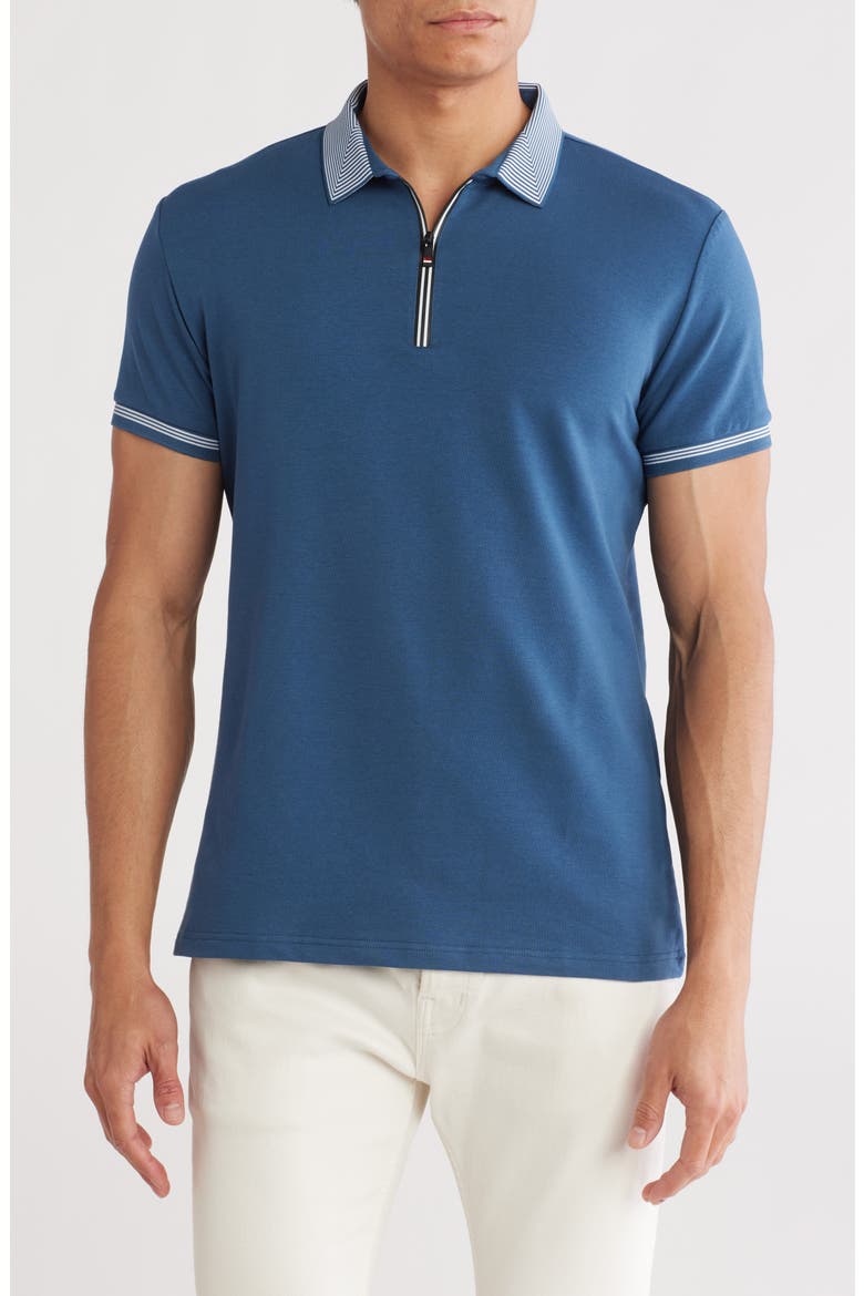 Slim Fit Zip Stretch Cotton Polo, Main, color, DEEP NAVY