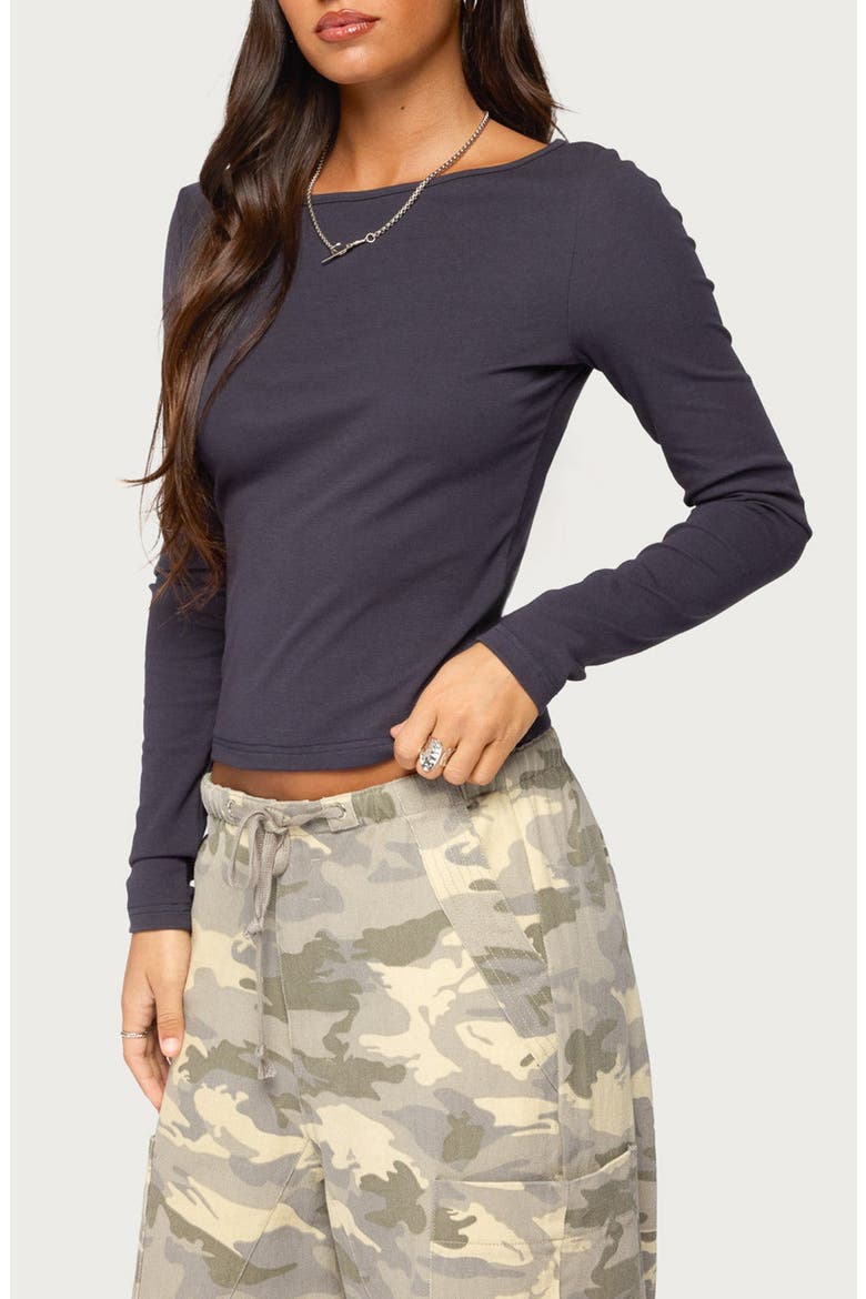 Savi Boat Neck Stretch Cotton Blend Top, Alternate, color, NAVY