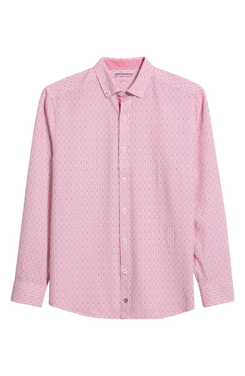 Johnston & Murphy XC+<sup>™</sup> Football Print Performance Button-Down Shirt, Main, color, Red