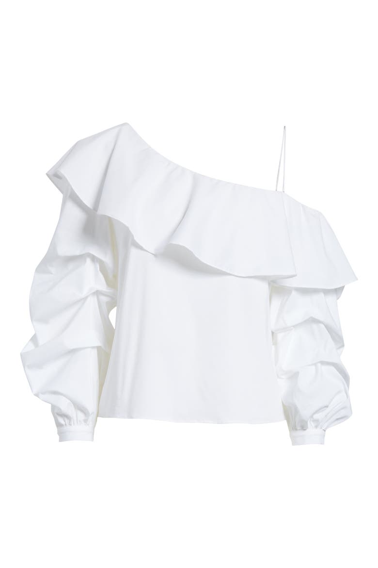 Irvine Ruffle One-Shoulder Blouse, Alternate, color, WHITE