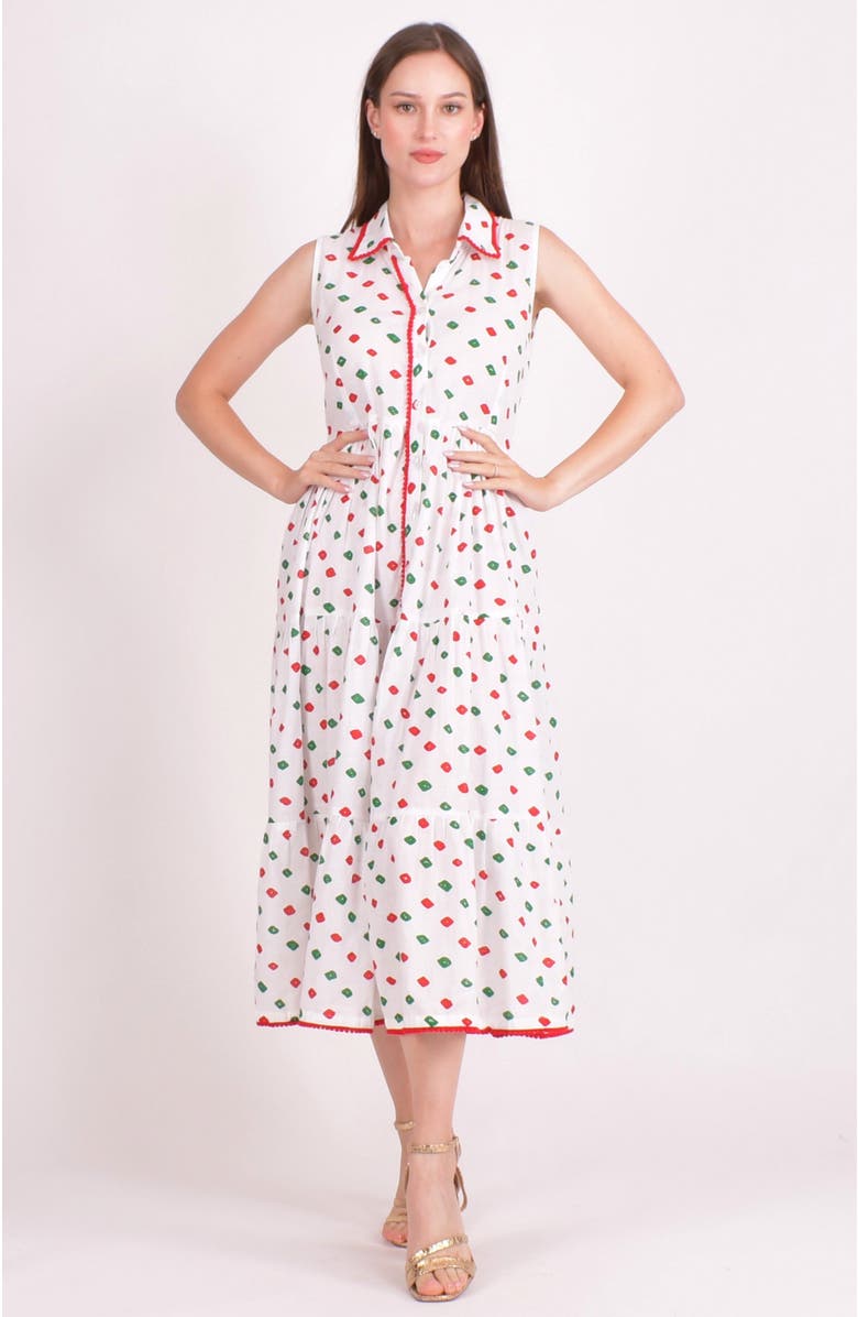 RAAS Olinda Cotton Tiered Midi Dress, Main, color, White