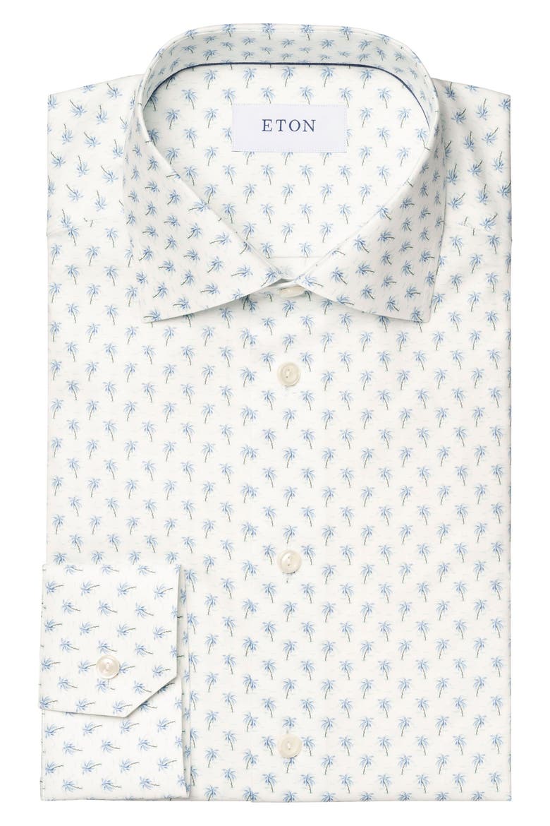 Trim Fit Palm Tree Print Cotton Dress Shirt, Alternate, color, LIGHT BLUE