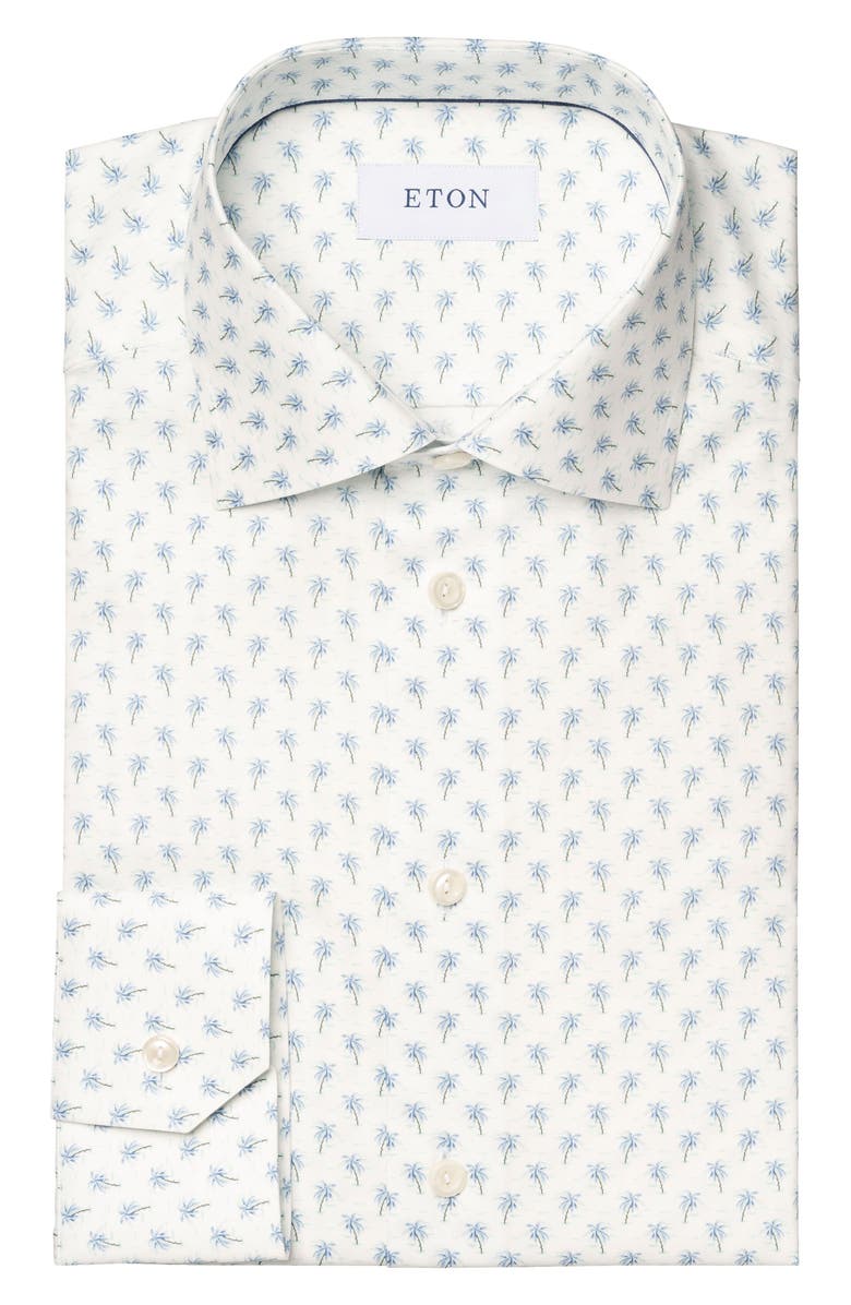 Eton Trim Fit Palm Tree Print Cotton Dress Shirt, Alternate, color, Light Blue